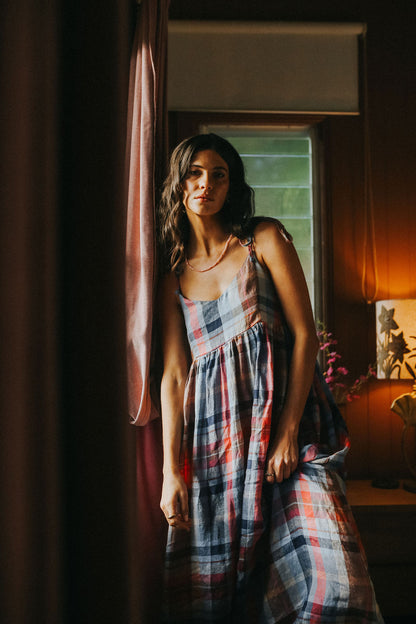 Montaigne Issey Linen Dress in Multi Check