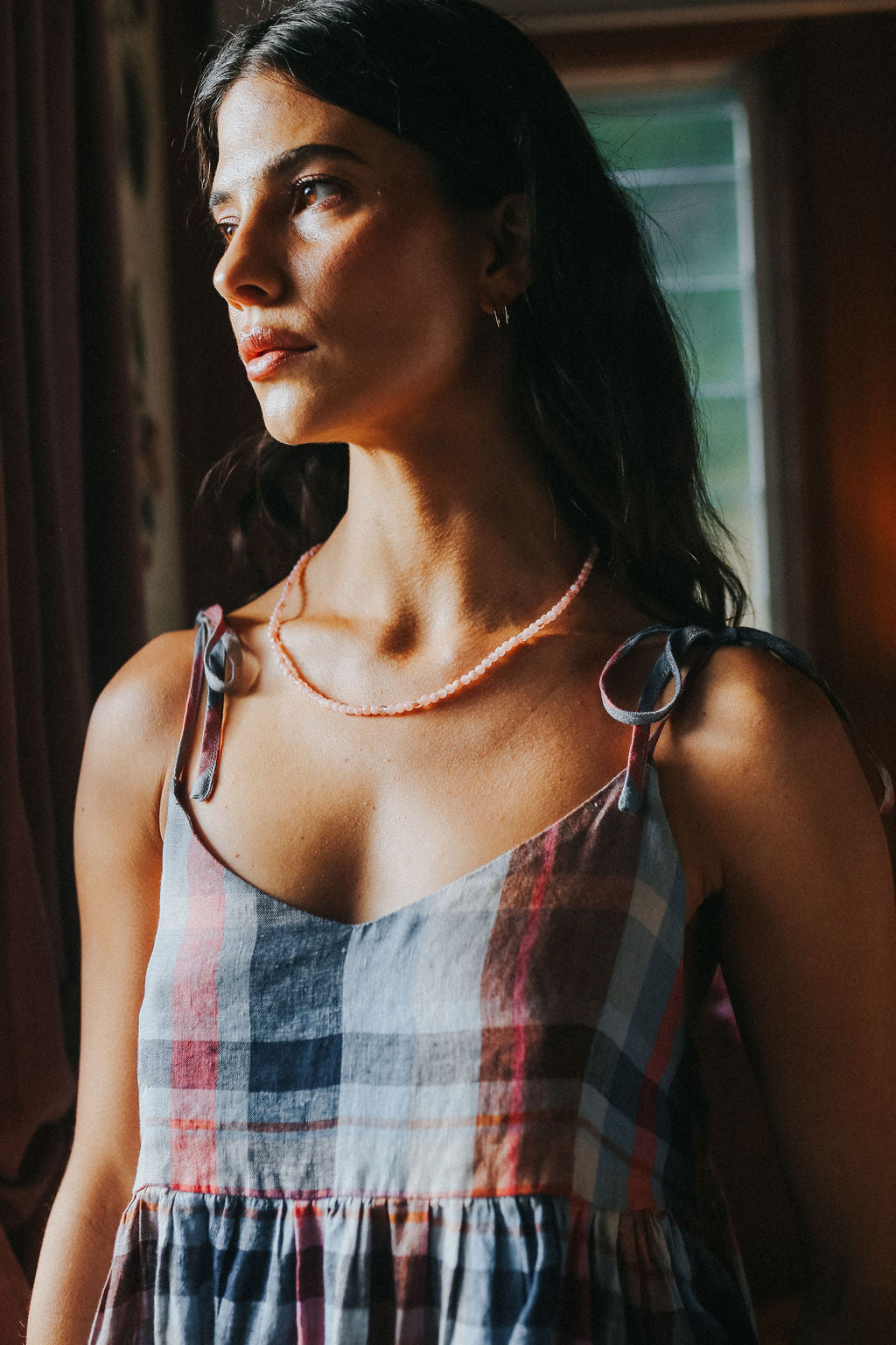 Montaigne Issey Linen Dress in Multi Check2