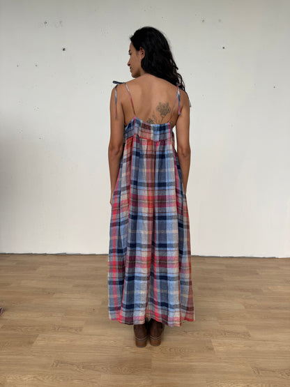 Montaigne Issey Linen Dress in Multi Check3