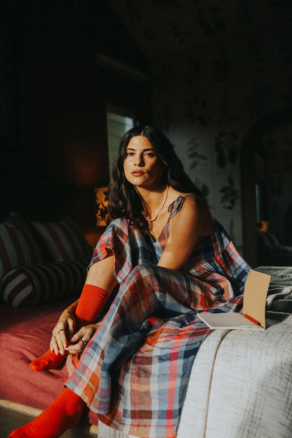 Montaigne Issey Linen Dress in Multi Check4