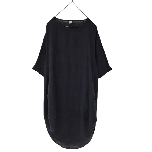 montaigne italian linen scalloped edge dress navy