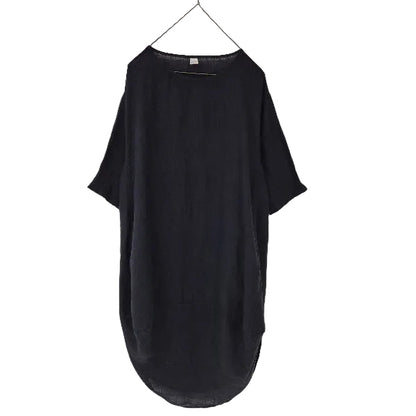 montaigne italian linen scalloped edge dress navy