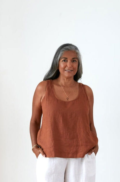 Montaigne Jolie Linen Singlet Top Rust