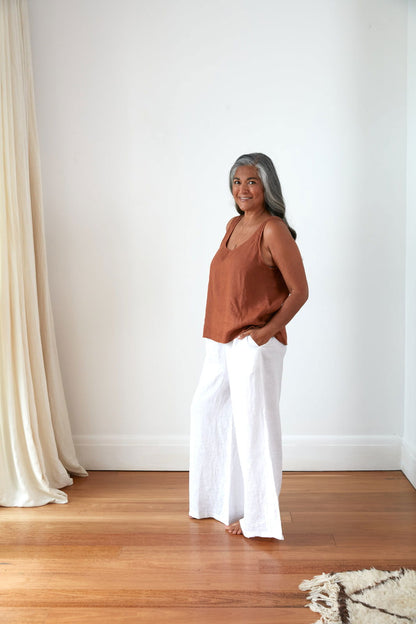 Montaigne Jolie Linen Singlet Top Rust1