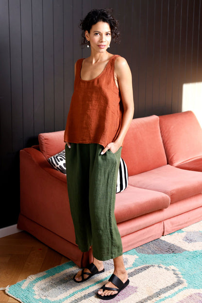 Montaigne Jolie Linen Singlet Top Rust2