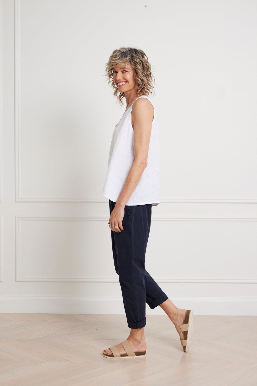 Montaigne Jolie Linen Singlet Top White1