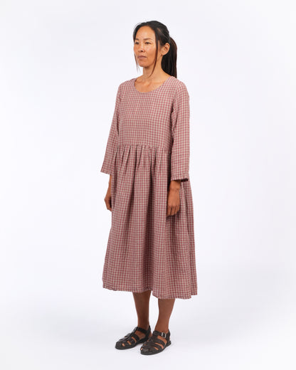 Montaigne Journee French Linen Dress in Antique Rose Gingham