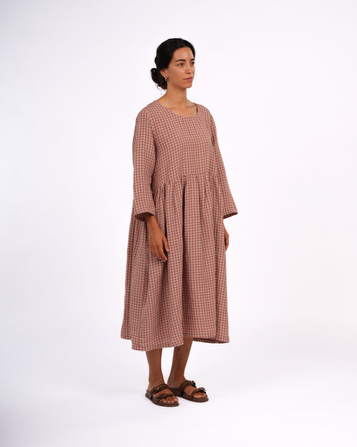 Montaigne Journee French Linen Dress in Antique Rose Gingham10