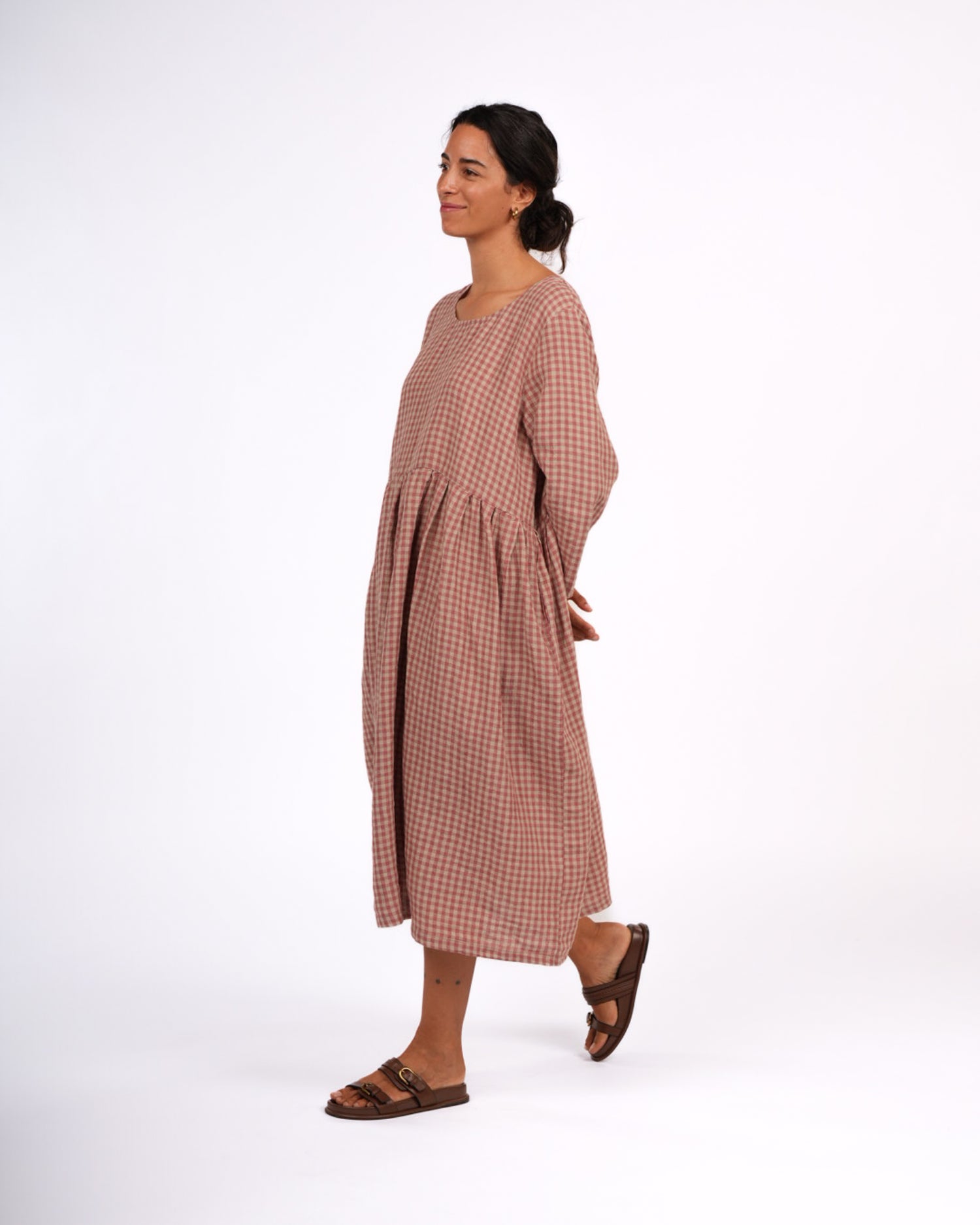 Journee French Linen Dress in Antique Rose Gingham