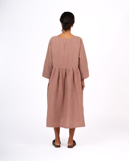 Journee French Linen Dress in Antique Rose Gingham