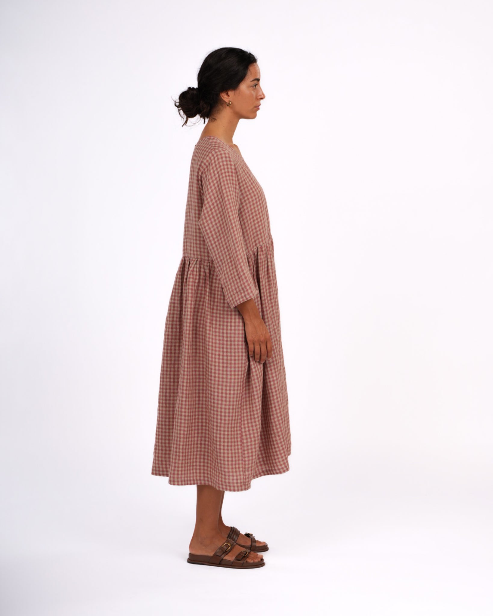 Journee French Linen Dress in Antique Rose Gingham