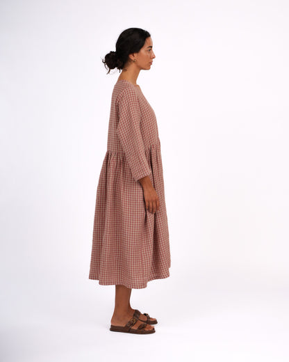 Journee French Linen Dress in Antique Rose Gingham