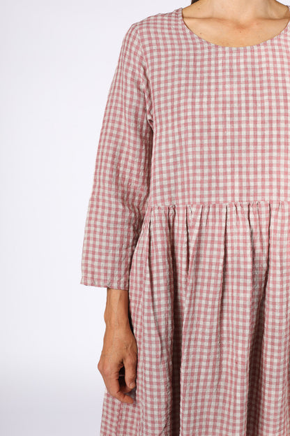 Montaigne Journee French Linen Dress in Antique Rose Gingham