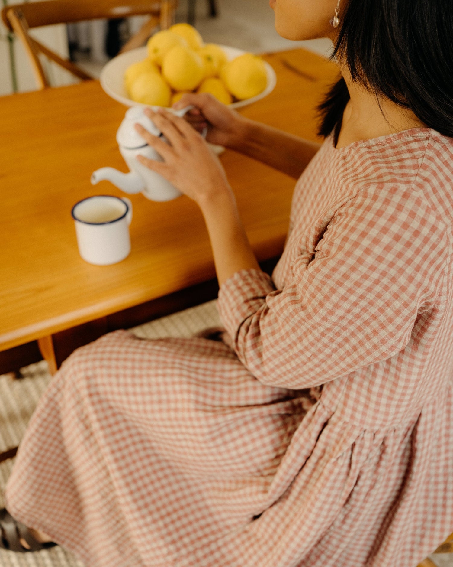 Montaigne Journee French Linen Dress in Antique Rose Gingham