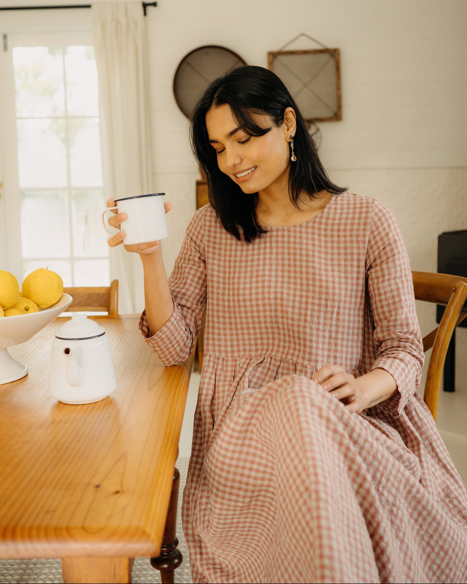 Journee French Linen Dress in Antique Rose Gingham Montaigne Paris Journee French Linen Dress in Antique Rose Gingham Montaigne Paris