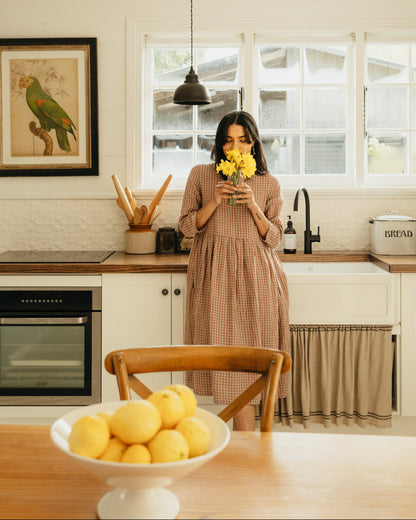 Montaigne Journee French Linen Dress in Antique Rose Gingham