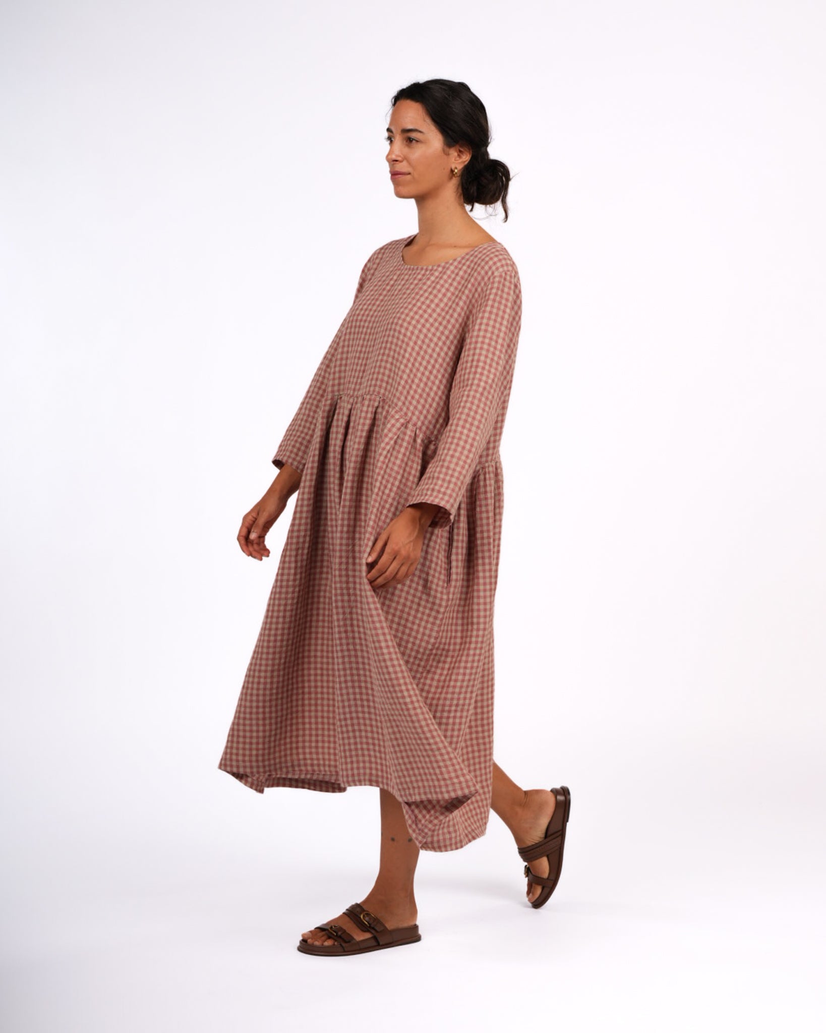 Journee French Linen Dress in Antique Rose Gingham