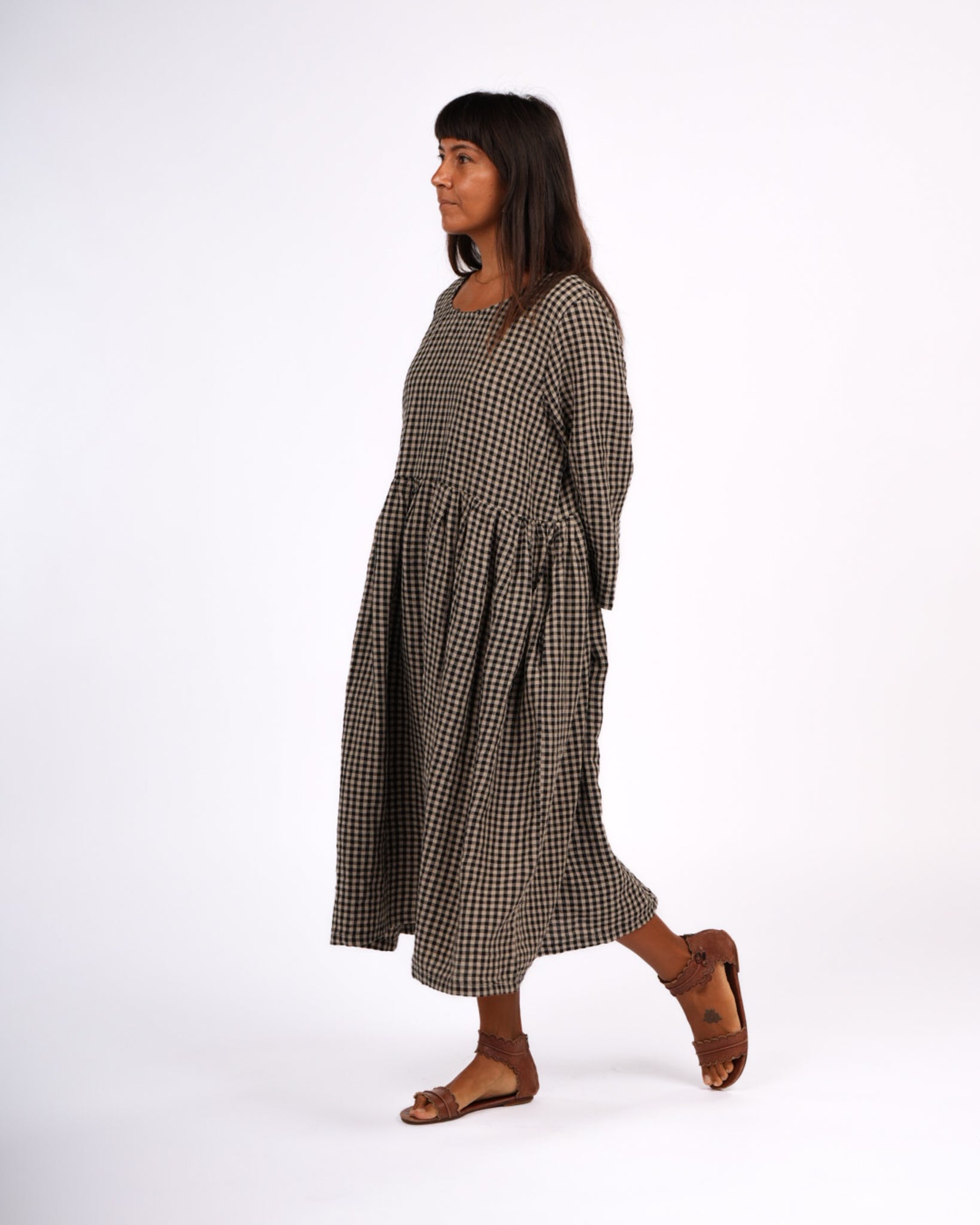 Montaigne Journee French Linen Dress In Black Gingham1