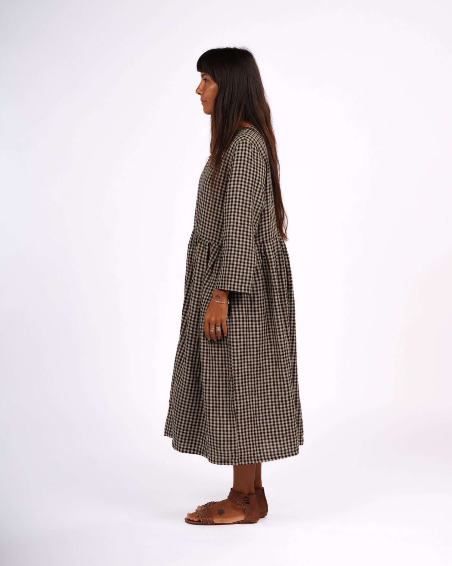 Montaigne Journee French Linen Dress In Black Gingham2