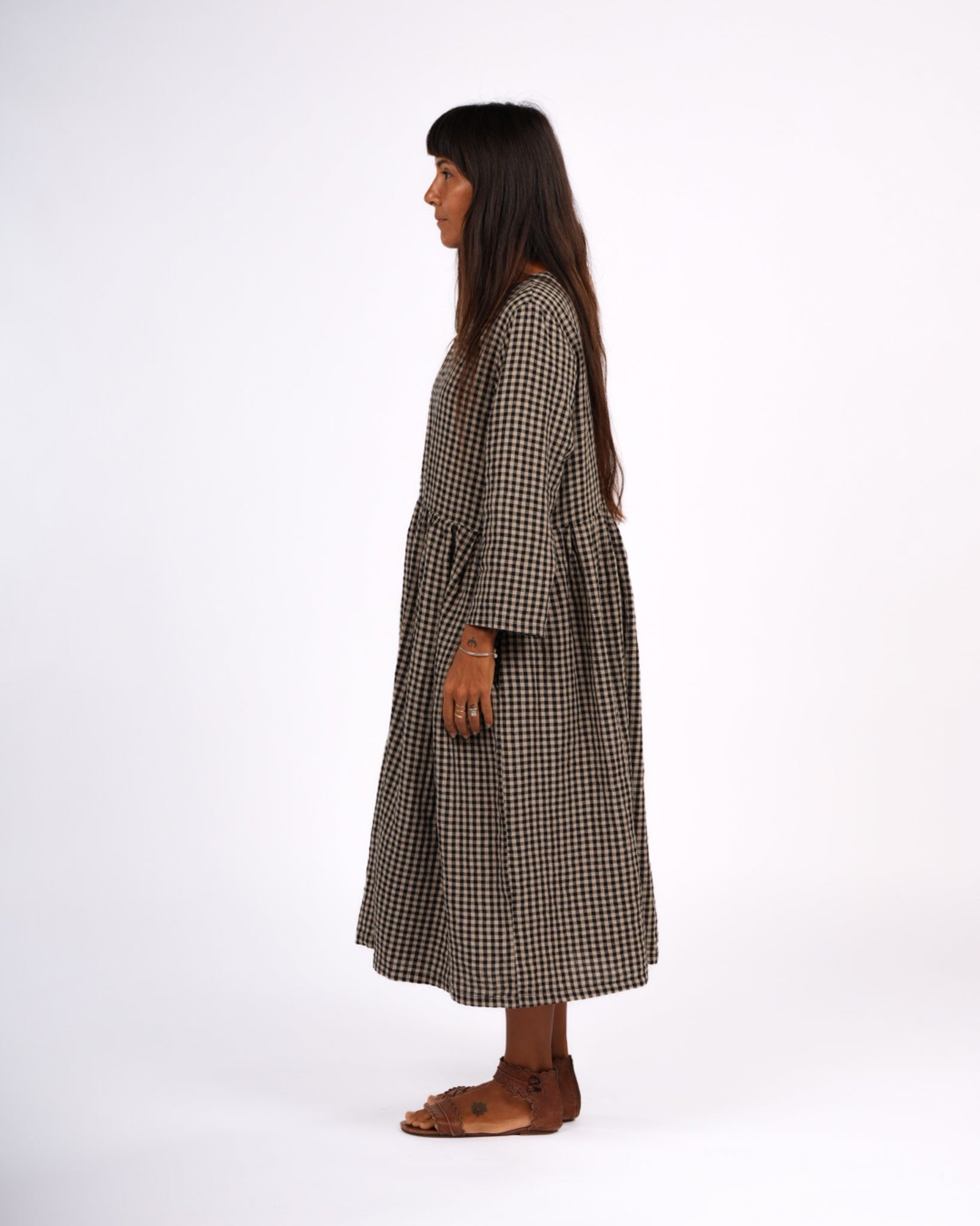 Montaigne Journee French Linen Dress In Black Gingham2