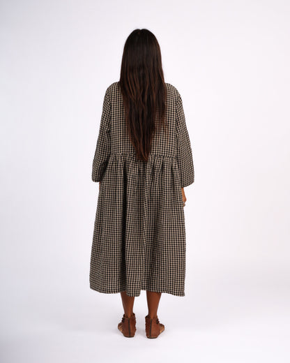 Montaigne Journee French Linen Dress In Black Gingham3