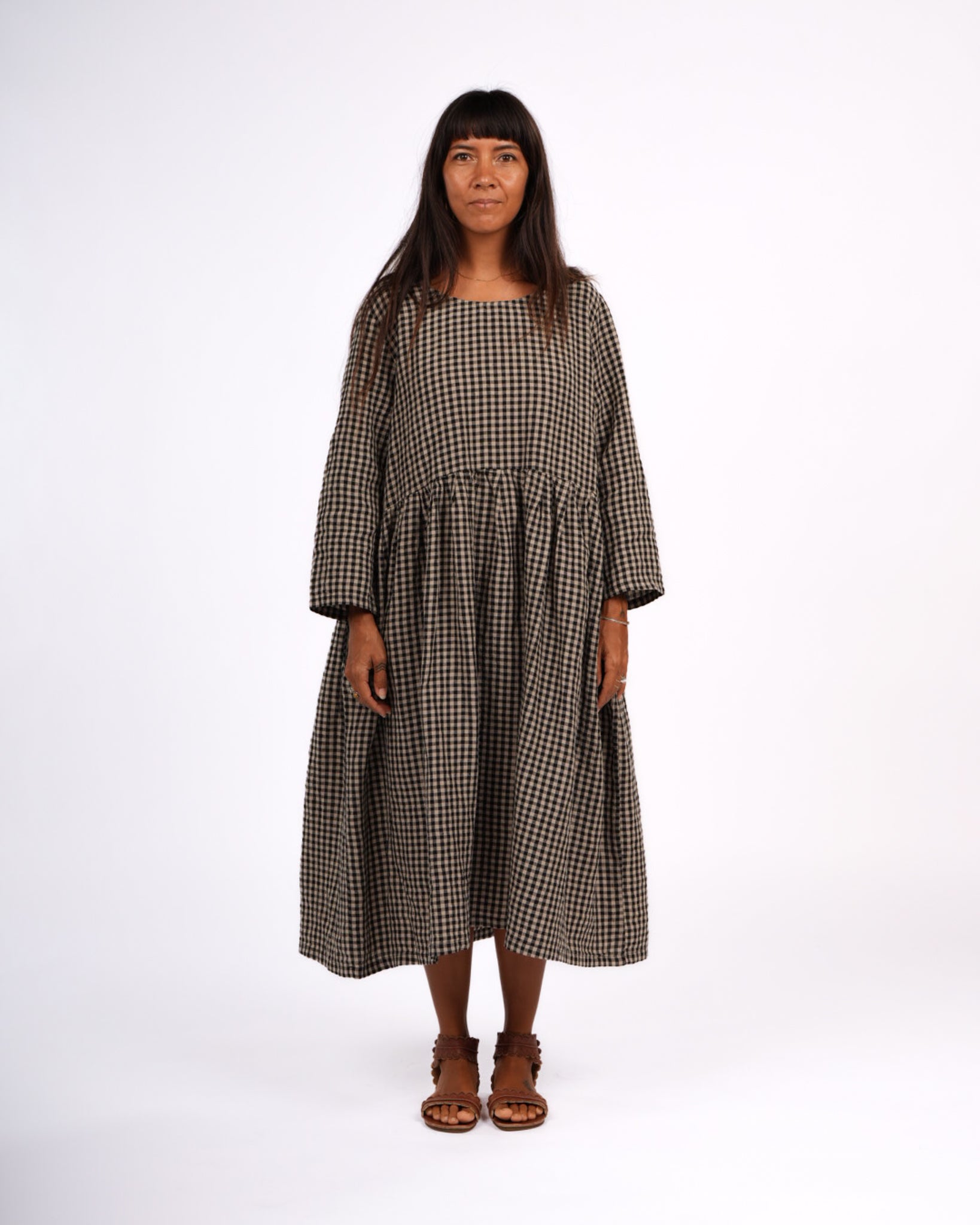 Montaigne Journee French Linen Dress In Black Gingham4