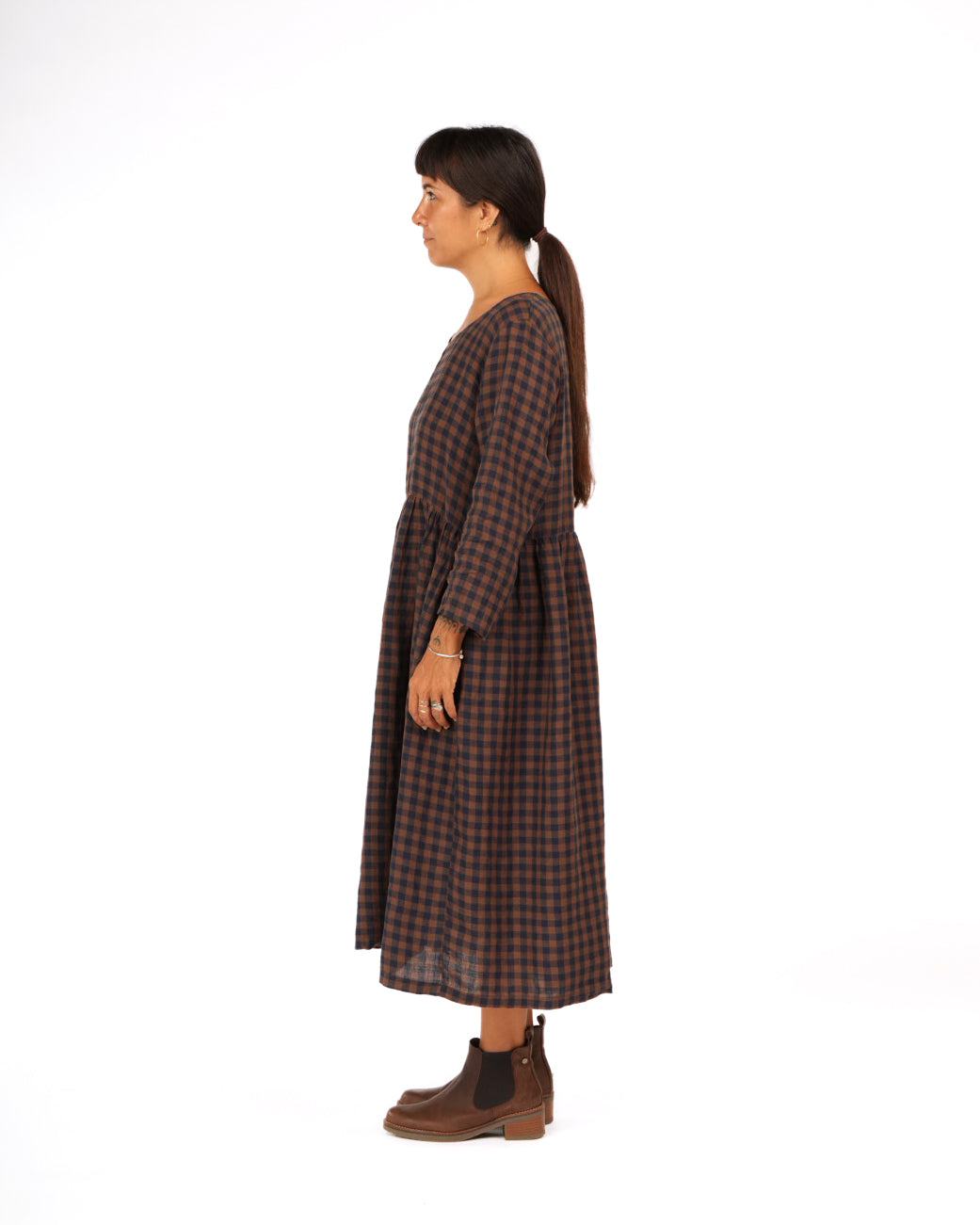 Journee French Linen Dress in Blue Brown Check – Montaigne Paris