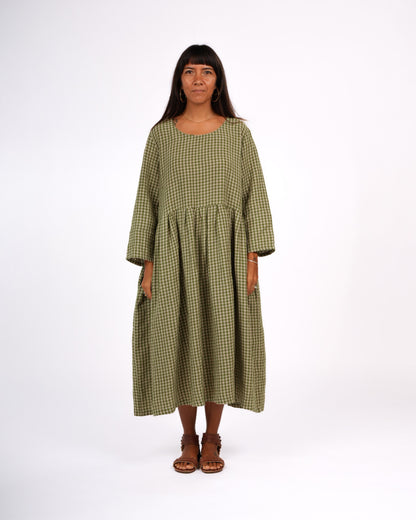 Journee French Linen Dress in Pistachio Gingham