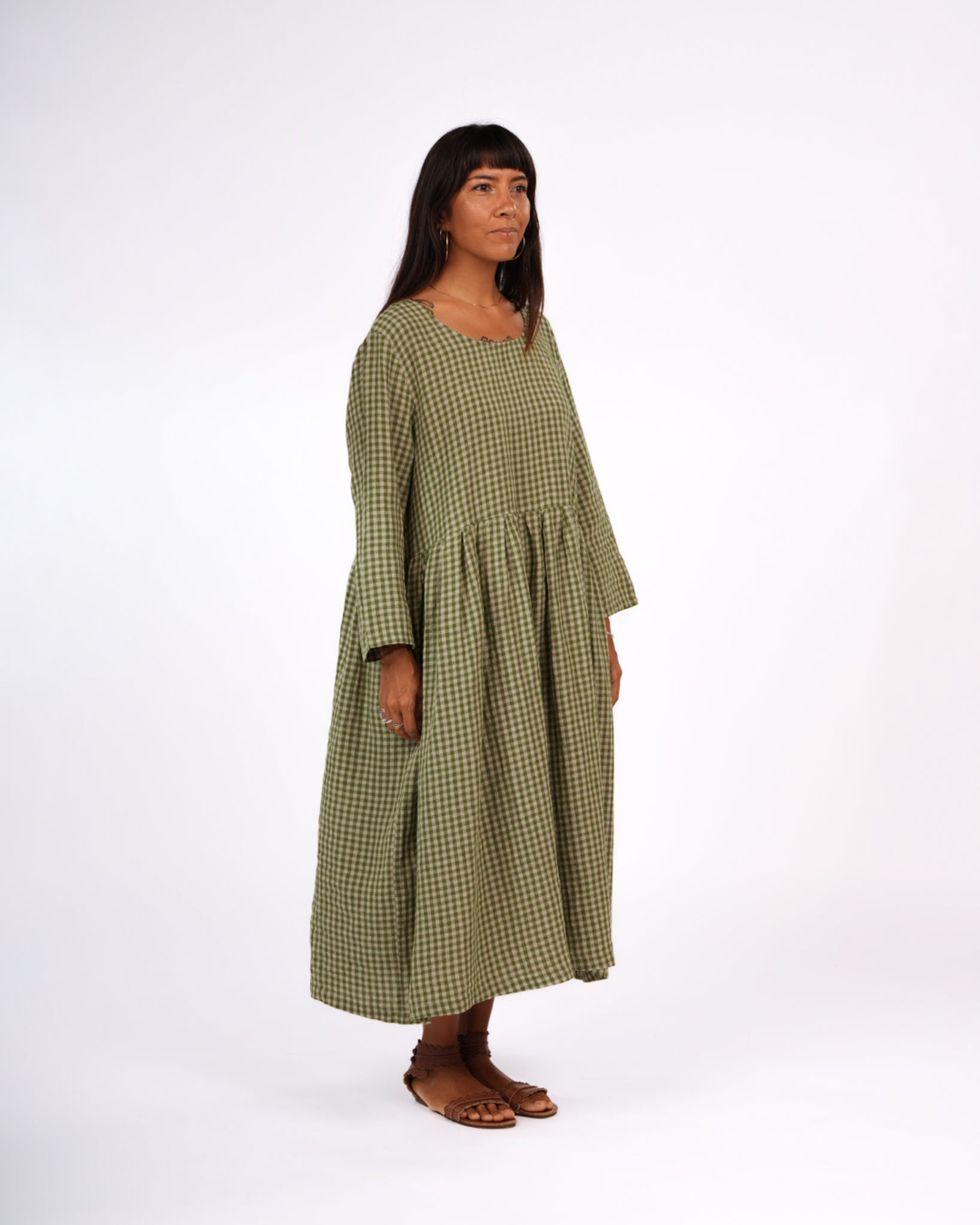 Journee French Linen Dress in Pistachio Gingham