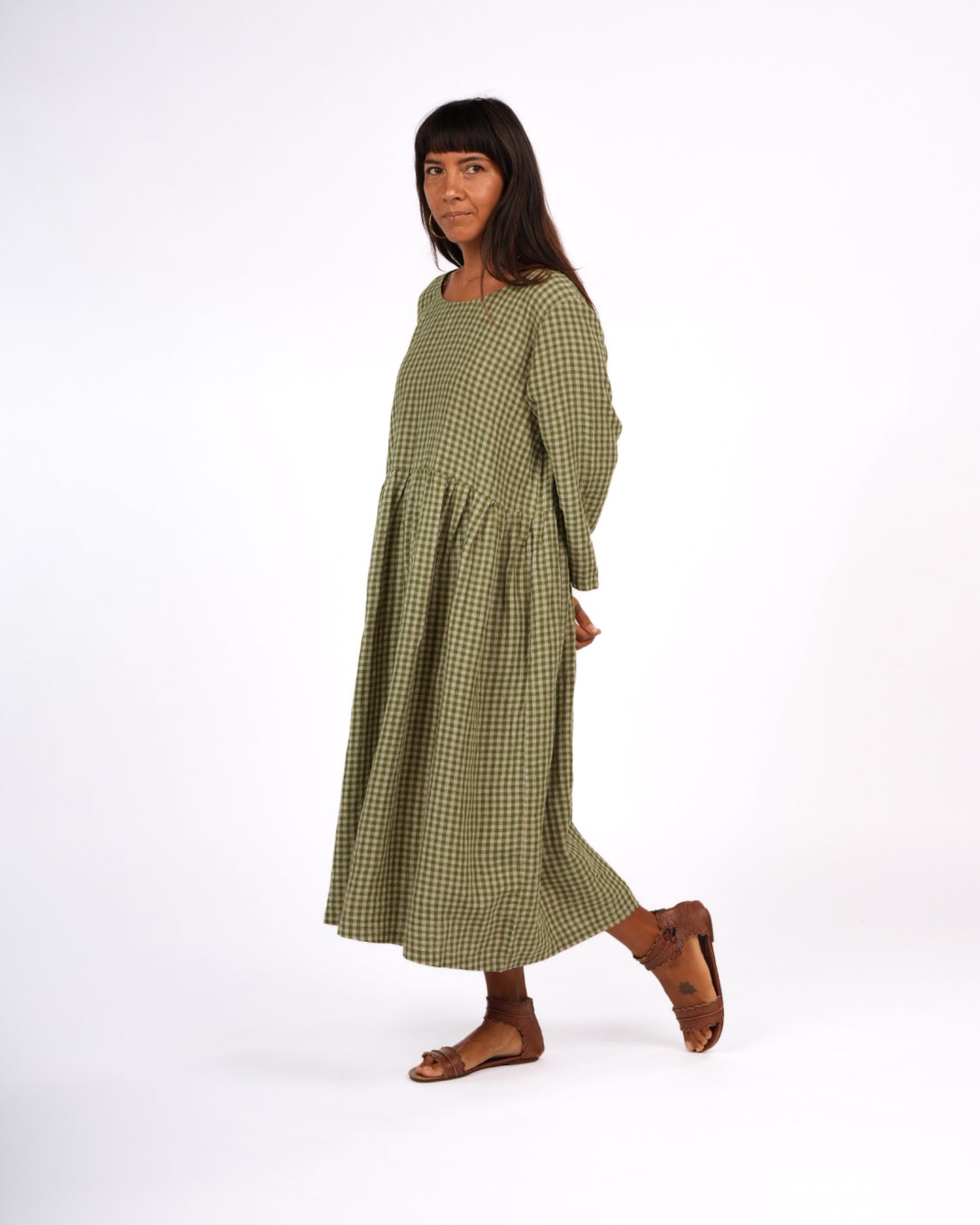 Journee French Linen Dress in Pistachio Gingham