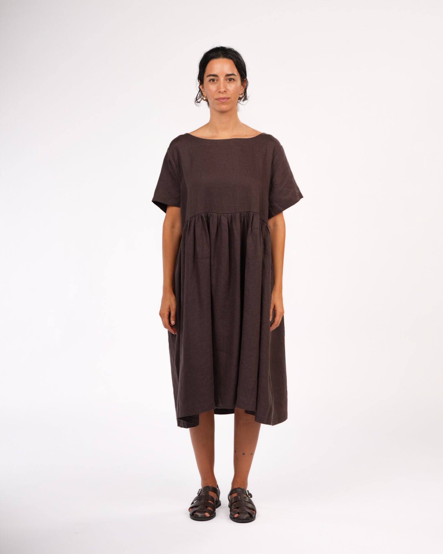 Montaigne Juni French Linen Summer Staple Dress Chocolate1