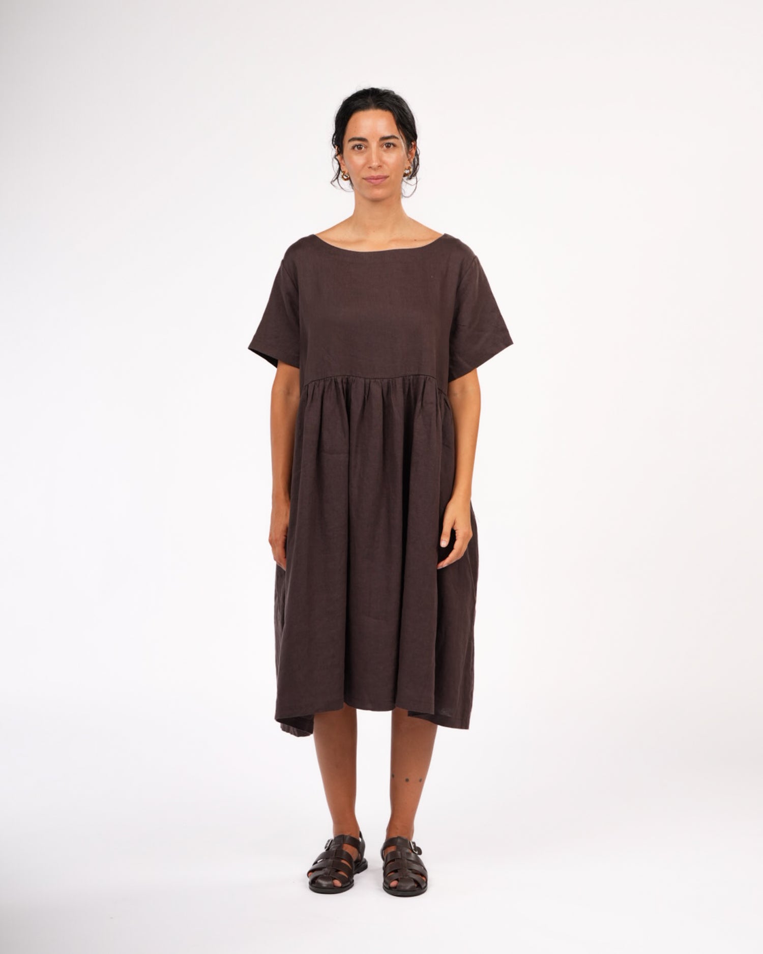 Montaigne Juni French Linen Summer Staple Dress Chocolate6
