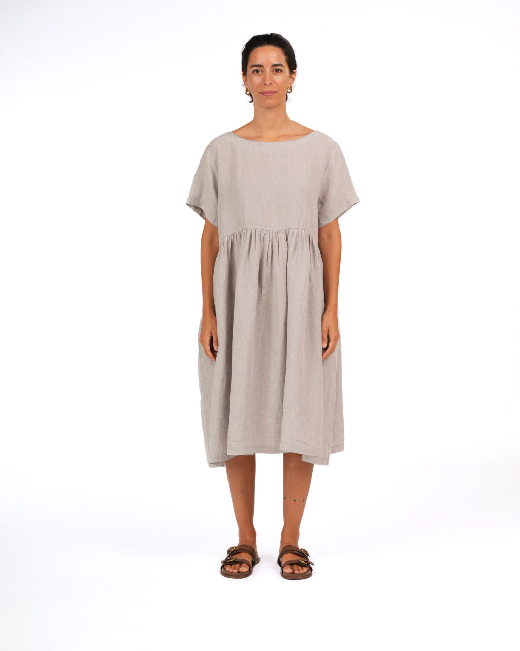 Montaigne Juni French Linen Summer Staple Dress in Houndstooth Grey1