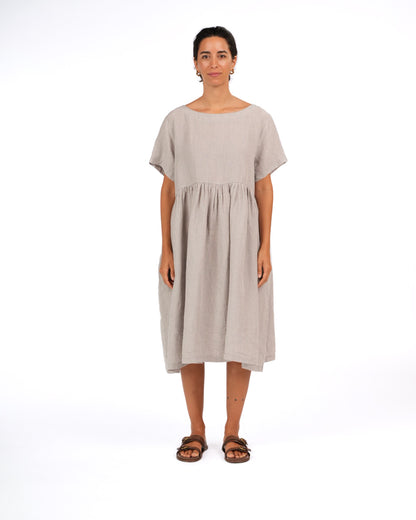 Montaigne Juni French Linen Summer Staple Dress in Houndstooth Grey1