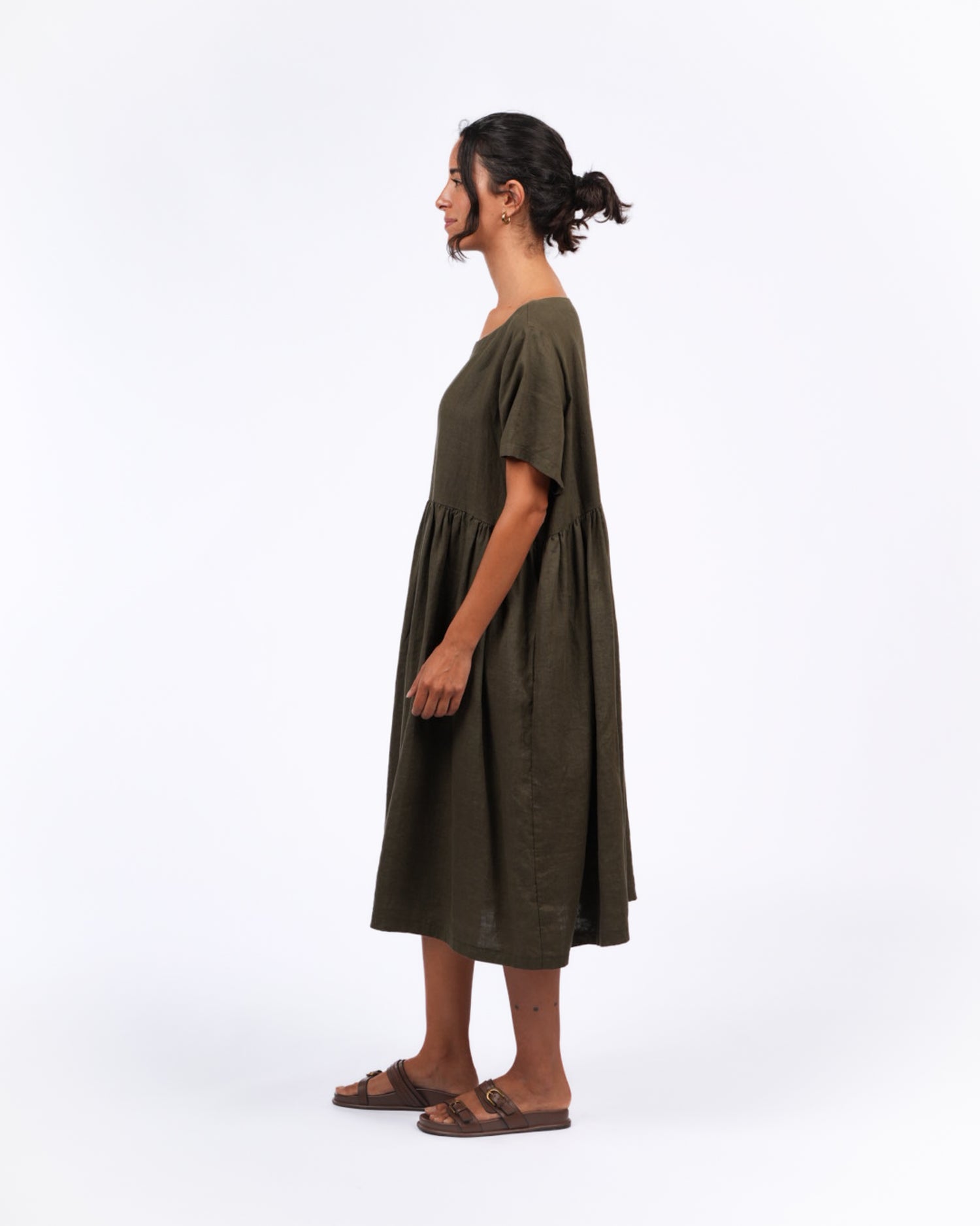 Montaigne Juni French Linen Summer Staple Dress Khaki