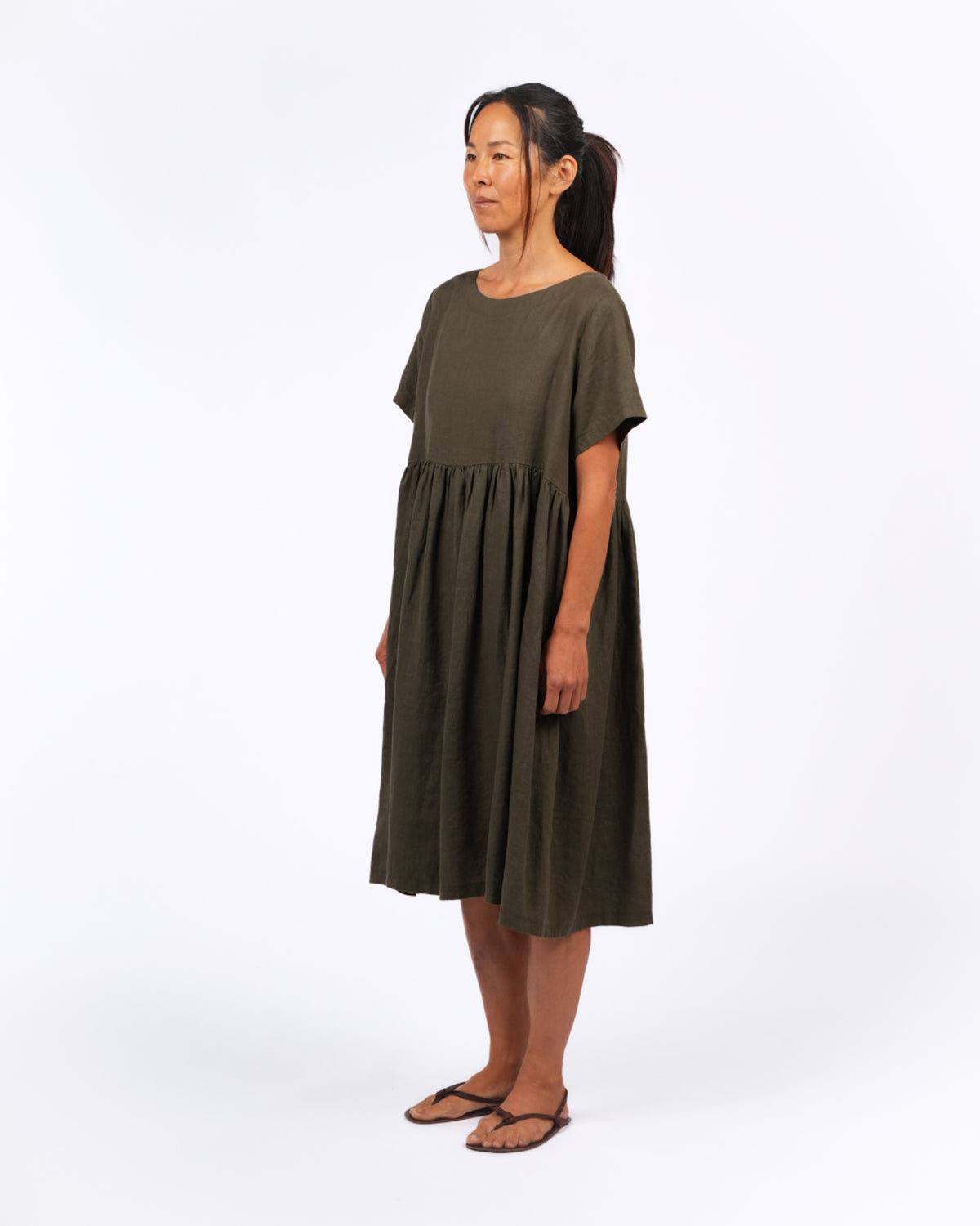 Montaigne Juni French Linen Summer Staple Dress Khaki3
