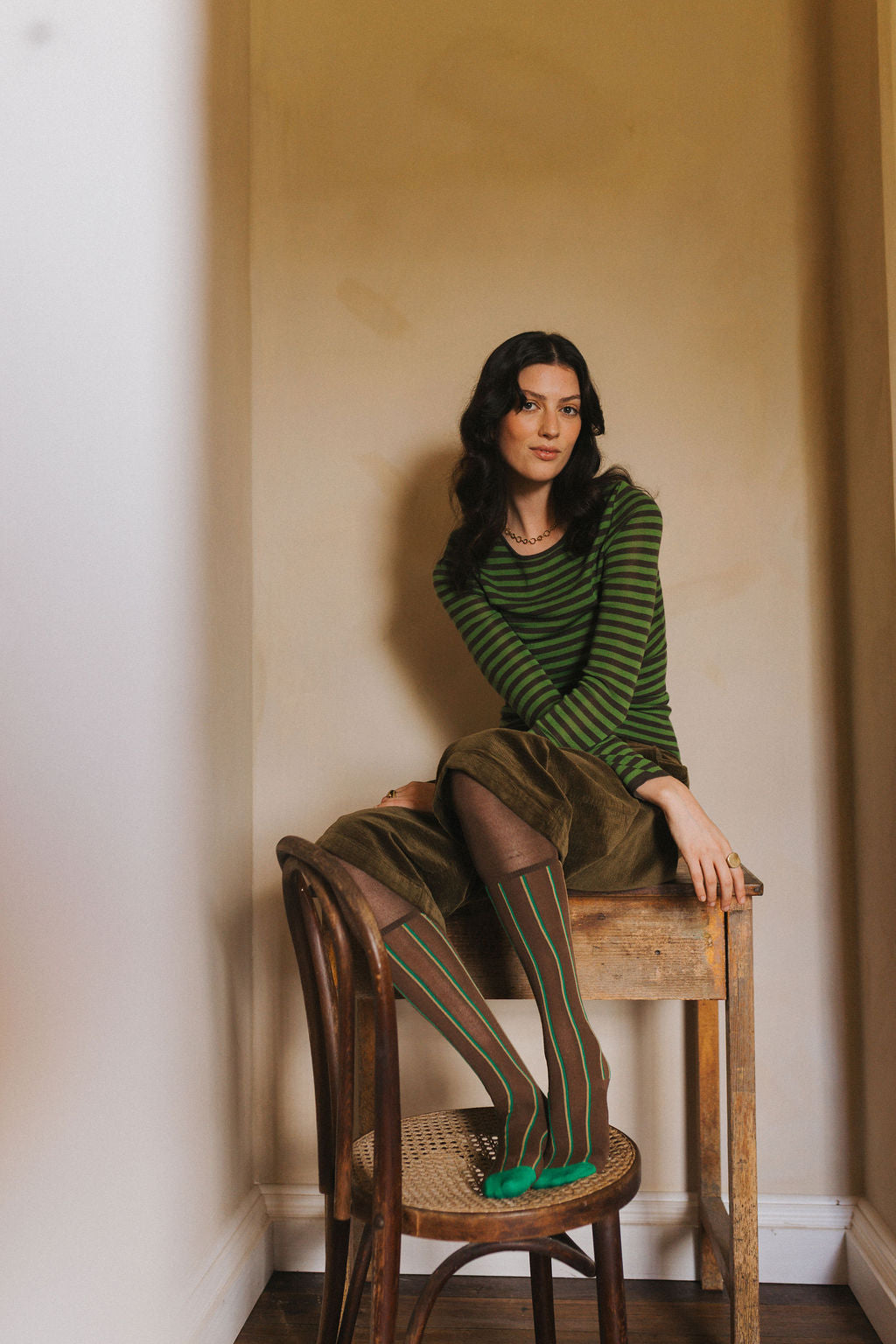 Montaigne Knit Spencer Strip in Green1