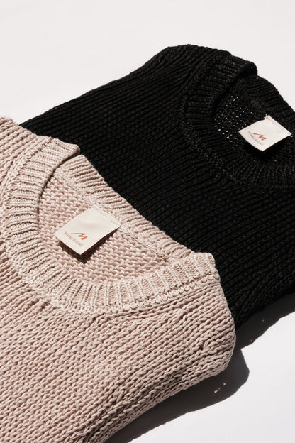 Montaigne Knitted Linen Singlet Natural and Black1