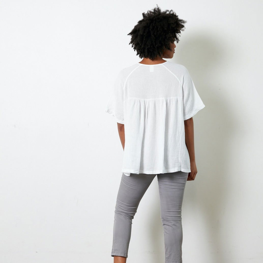 Montaigne La Mer Linen Top with Side-Button Detail White2