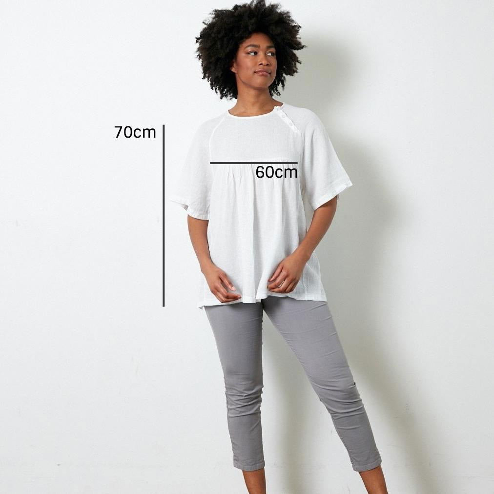 Montaigne La Mer Linen Top with Side-Button Detail White3