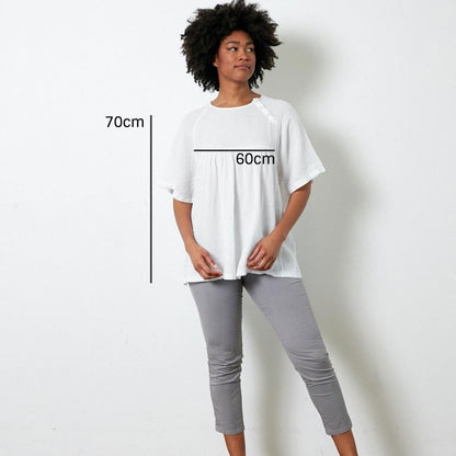 Montaigne La Mer Linen Top with Side-Button Detail White3