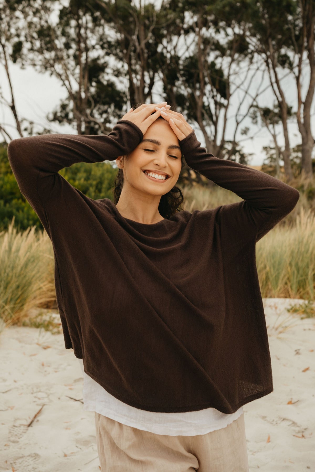 Montaigne Laurant 100% Australian Merino Superfine Loose Summer Knit Brown