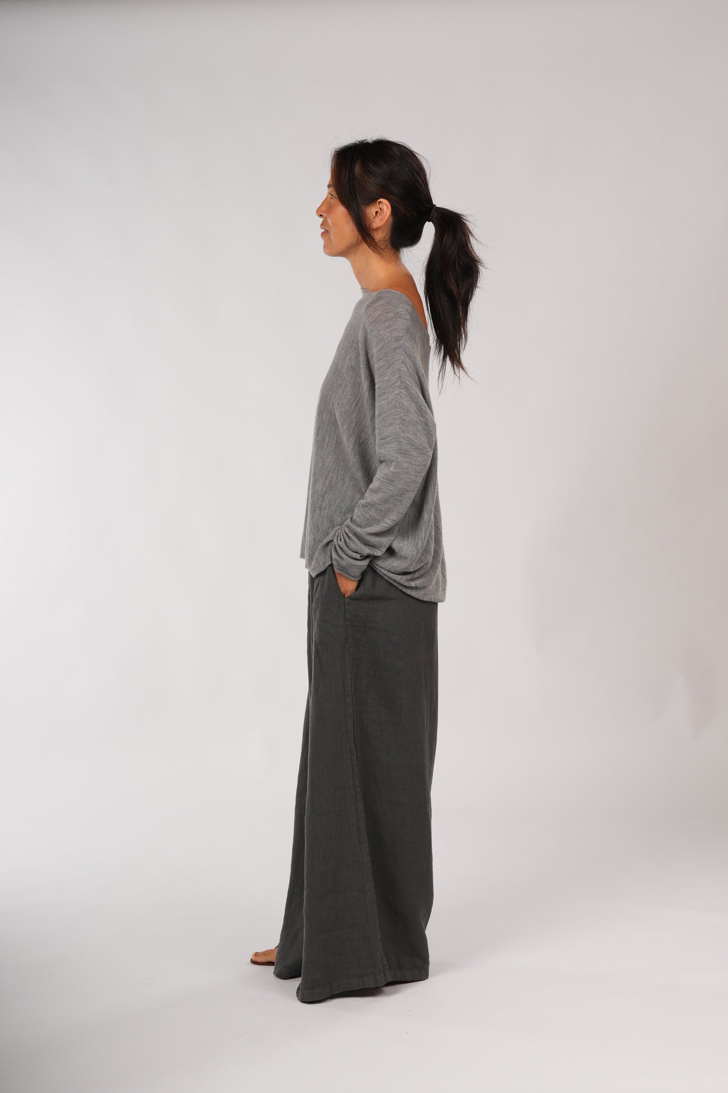 Montaigne Laurant 100% Australian Merino Superfine Loose Summer Knit Grey