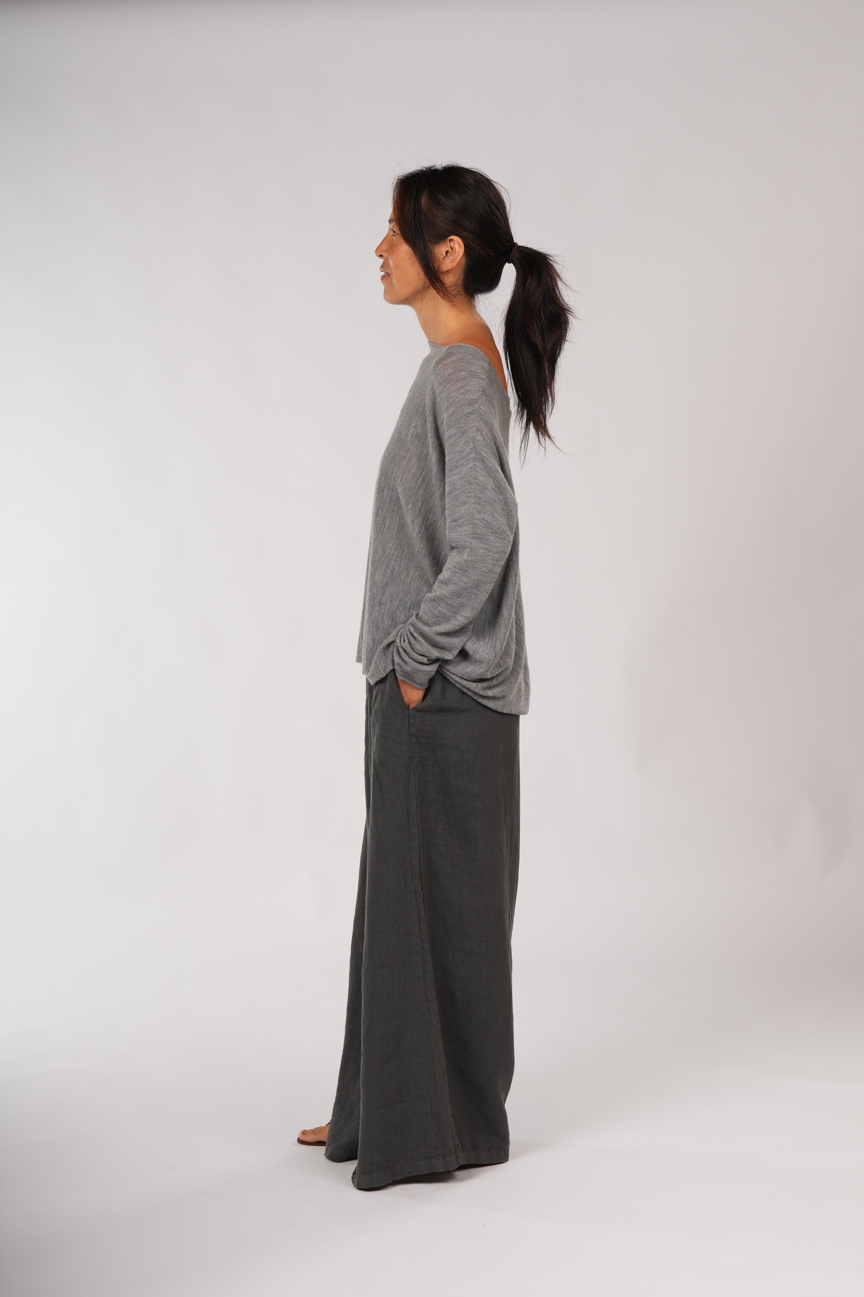 Montaigne Laurant 100% Australian Merino Superfine Loose Summer Knit Grey