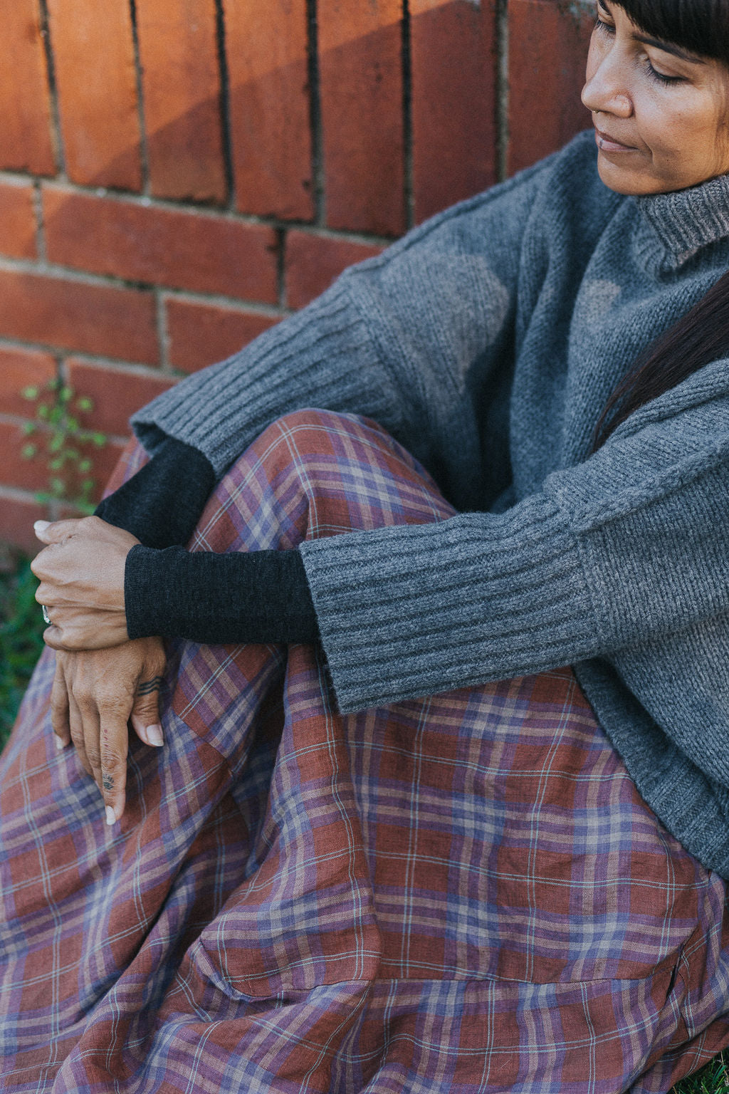 Montaigne Lavigne Asymmetrical Linen Skirt in Plaid2