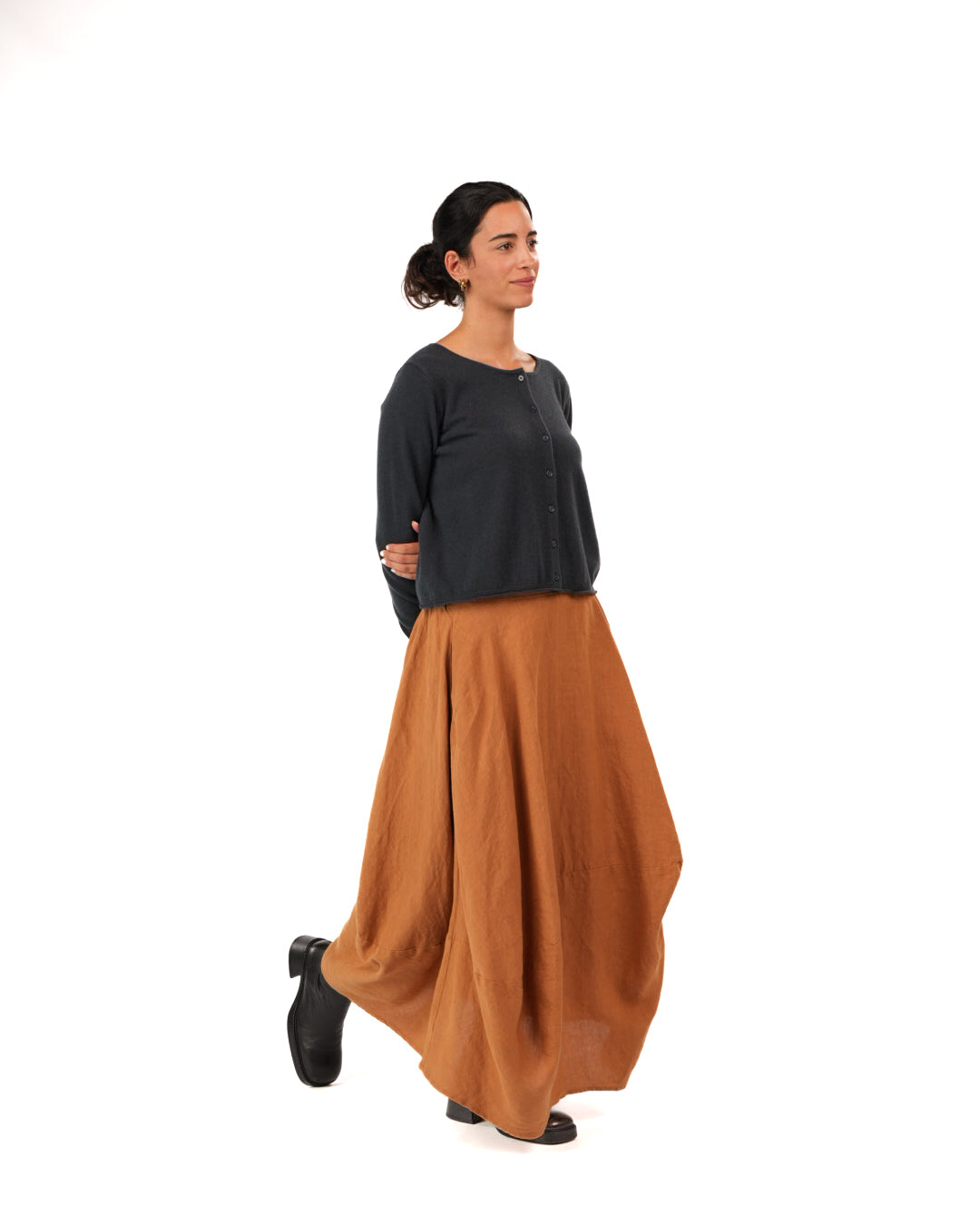 Montaigne Lavigne French Linen Asymmetrical Skirt Caramel1