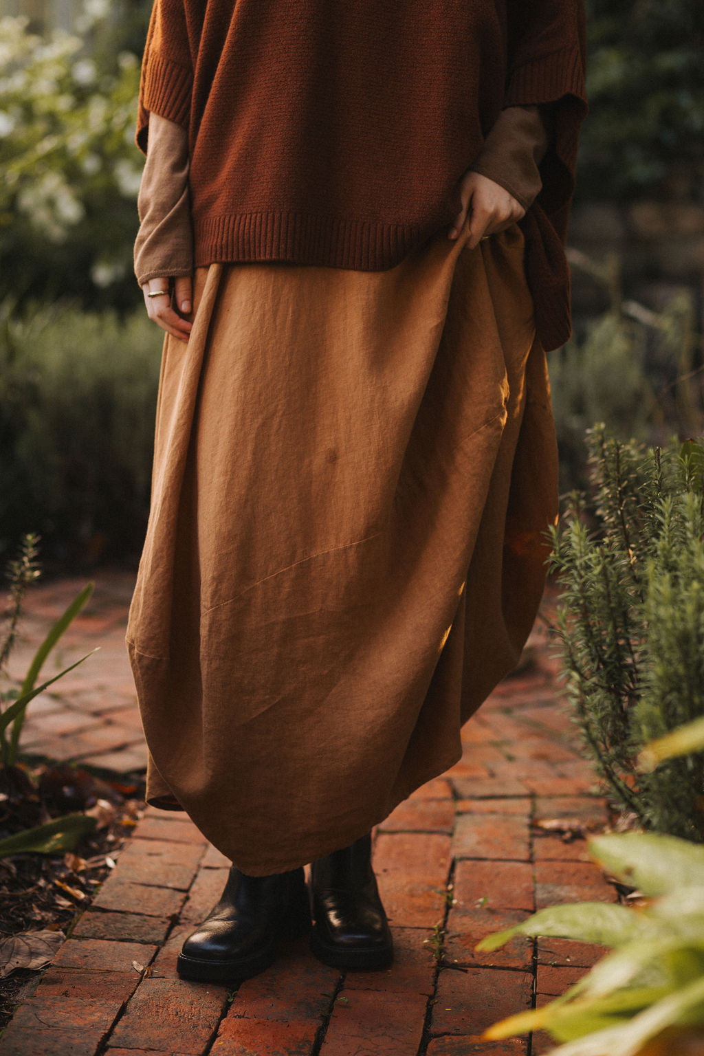 Montaigne Lavigne French Linen Asymmetrical Skirt Caramel2