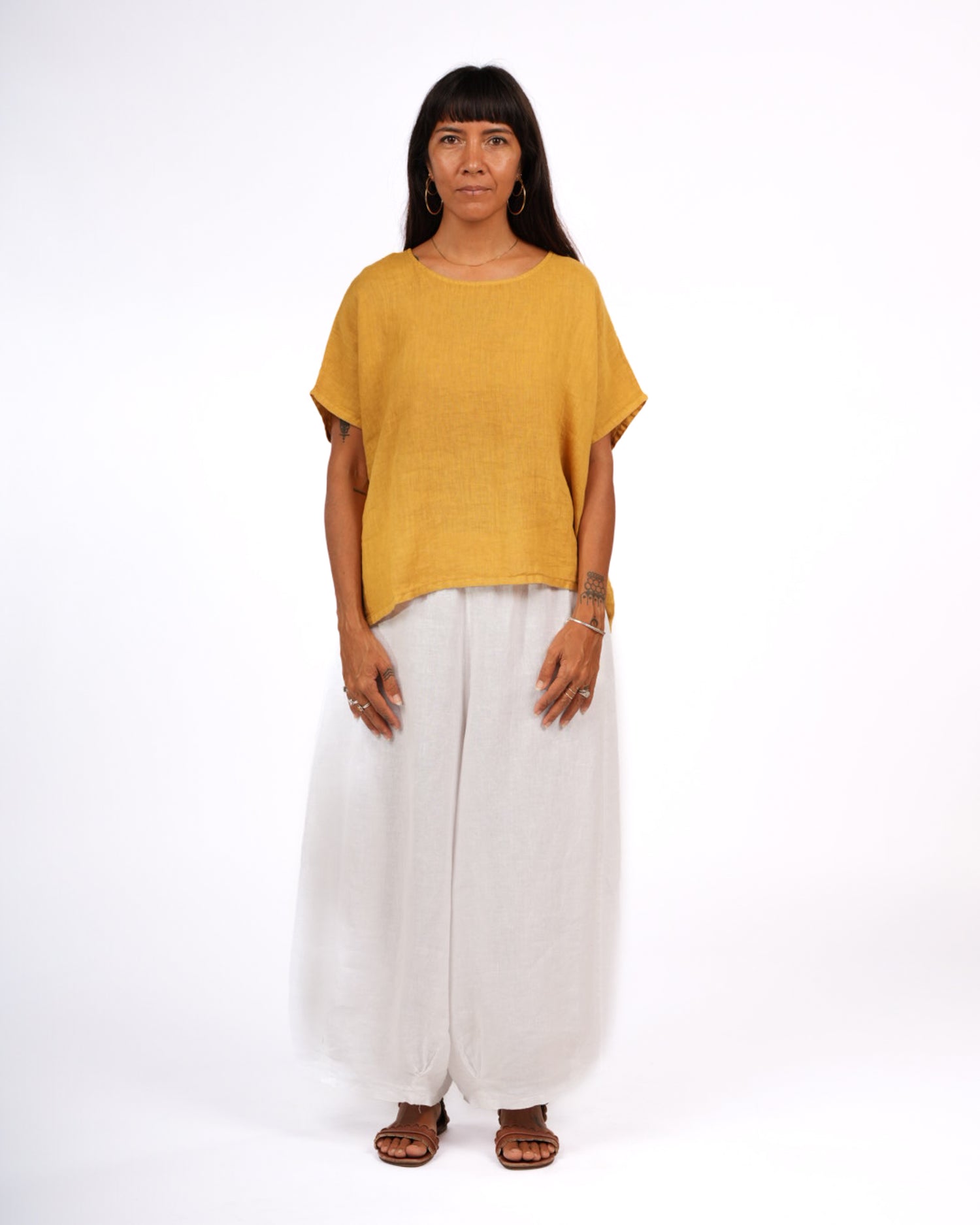 Montaigne Lee Linen Short Sleeve Top Mustard4