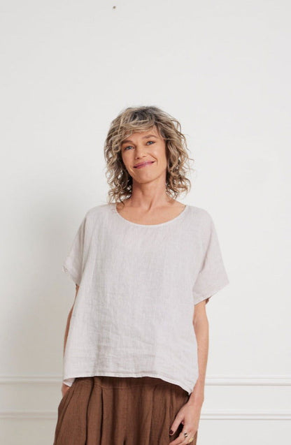 Montaigne Lee Linen Short Sleeve Top Natural