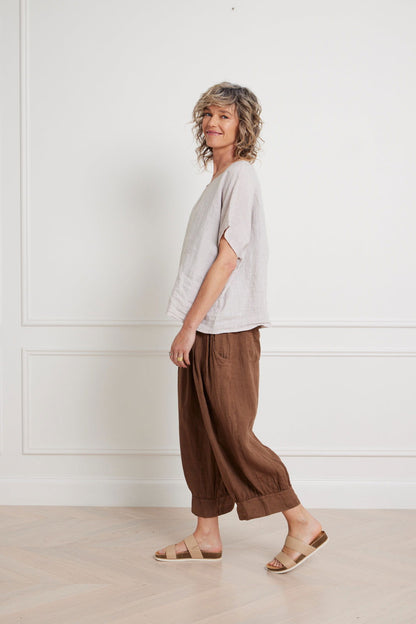 Montaigne Lee Linen Short Sleeve Top Natural2